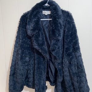 Blue plus size faux fur coat